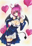  ahoge bare_shoulders bat_wings blush breasts cleavage cleavage_cutout commentary_request demon_tail green_eyes lala_satalin_deviluke long_hair medium_breasts peke pink_hair ponytail riochan smile solo tail to_love-ru wings 