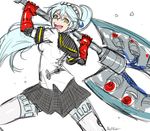  akairiot android aqua_hair axe battle_axe crazy_eyes crazy_smile dark_persona huge_weapon labrys long_hair open_mouth persona persona_4:_the_ultimate_in_mayonaka_arena ponytail robot_joints school_uniform serafuku shadow_(persona) sketch solo weapon yellow_eyes 