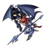  animal_ears armor bare_shoulders black_hair breasts cat_ears cat_tail chibi claws dragon dragon_girl dragon_tail dragon_wings dragoon dragoon_(final_fantasy) earrings final_fantasy final_fantasy_xiv ice jewelry long_hair medium_breasts midriff miqo'te monorus monster_girl_encyclopedia multiple_girls navel polearm purple_eyes red_hair scales short_hair spear tail underboob weapon wings wyvern_(monster_girl_encyclopedia) yellow_eyes 