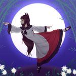  animal_ears ballet ballet_slippers bamboo brown_hair closed_eyes dress frilled_sleeves frills full_body full_moon imaizumi_kagerou kurage_(artist) long_hair moon plantar_flexion touhou very_long_hair wolf_ears 