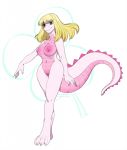  alligator anthro bangs blonde_hair breasts crocodilian female green_eyes hair madeleine melamoryblack nipples non-mammal_breasts pink_body pussy reptile scales scalie smile solo standing thick_tail wide_hips 