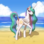  2015 absurd_res anatomically_correct anatomically_correct_pussy animal_genitalia beach butt caelacanthe cloud cutie_mark dock equine equine_pussy female feral flower friendship_is_magic hair hi_res horn long_hair looking_at_viewer mammal multicolored_hair my_little_pony outside plant princess_celestia_(mlp) pussy raised_leg seaside smile solo water winged_unicorn wings 