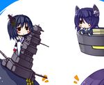  blazer blush_stickers chibi detached_sleeves eyepatch floral_print fusou_(kantai_collection) hair_ornament headgear jacket japanese_clothes jitome kantai_collection looking_at_another mechanical_halo minigirl multiple_girls nagi_uru nontraditional_miko school_uniform short_hair tatsuta_(kantai_collection) tenryuu_(kantai_collection) yamashiro_(kantai_collection) 