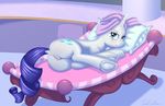  2015 animal_genitalia anus blue_eyes butt clitoris cutie_mark equine female formal_gentleman friendship_is_magic fur hair hooves horn looking_at_viewer mammal my_little_pony nude pillow presenting presenting_hindquarters purple_hair pussy rarity_(mlp) rear_view solo spa towel unicorn white_fur 