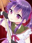  ebisuzawa_kurumi fingerless_gloves gakkou_gurashi! gloves long_hair looking_at_viewer momoirone purple_eyes purple_hair shovel solo twintails 