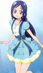  blue_eyes blue_hair blue_skirt dokidoki!_precure gradient gradient_background hishikawa_rikka long_hair looking_at_viewer manji_(tenketsu) precure ribbon skirt solo 