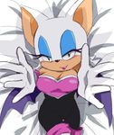  bat bed blush cleavage clothed clothing eyeshadow female gloves green_eyes lips looking_at_viewer makeup mammal pokewanko rouge_the_bat solo sonic_(series) 