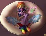  &lt;3 2015 blush breasts captainpudgemuffin clothed clothing cuddling cute digital_media_(artwork) duo equine female feral friendship_is_magic horn human humanized legwear mammal my_little_pony papasan_chair rainbow rainbow_dash_(mlp) reading socks twilight_sparkle_(mlp) underhoof unicorn 