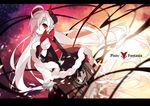  copyright_name demon_girl horns letterboxed long_hair looking_at_viewer monster pixiv_fantasia pixiv_fantasia_t pointy_ears red_eyes red_rulu_(saru) saru very_long_hair white_hair 