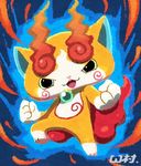  artist_name blue_background clenched_hands fiery_tail fire jibakoma no_humans open_mouth solo tail youkai youkai_watch youkai_watch_2 