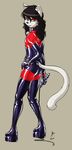  bell cat collar corset domination feline jayron looking_back male mammal platform_boots rubber rubber_suit solo whip 