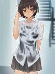  amagami black_hair brown_eyes competition_swimsuit highres megane_chuu nanasaki_ai one-piece_swimsuit school_uniform see-through short_hair swimsuit wet wet_clothes 