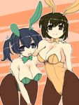  animal_ears bad_id bad_pixiv_id blue_hair bow bowtie breasts brown_eyes brown_hair bunny_ears bunnysuit cleavage detached_collar hiryuu_(kantai_collection) kantai_collection large_breasts mikumari_yusa multiple_girls pantyhose ribbon short_hair souryuu_(kantai_collection) twintails wrist_cuffs 