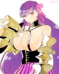  5spra breasts claws fate/extra fate/extra_ccc fate_(series) hair_ribbon huge_breasts long_hair passion_lip pink_eyes purple_hair revealing_clothes ribbon solo very_long_hair 