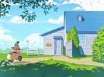  aconitea bad_id bad_pixiv_id cafe cloud day english fence from_behind grass green_hair ground_vehicle hatsuseno_alpha house motor_vehicle outdoors pants plant ponytail potted_plant riding scooter sky solo sunlight tree tree_shade vespa weather_vane yokohama_kaidashi_kikou 