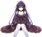  black_dress date_a_live dress elbow_gloves extraction gloves hair_ribbon jewelry looking_at_viewer necklace pantyhose purple_eyes purple_hair ribbon transparent_background tsunako yatogami_tooka 