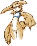  bottomless breasts clothed clothing female fur half-dressed kemono lagomorph mammal rabbit red_eyes yellow_fur 黒井もやもや 