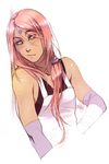  against_wall apron elbow_gloves facial_mark forehead_mark gloves green_eyes hair_over_shoulder haruno_sakura highres long_hair low_ponytail mike_nesbitt naruto naruto_(series) older pink_hair scrunchie sketch solo tank_top 