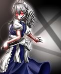  bad_id bad_pixiv_id braid hairband izayoi_sakuya knife maid nawate_(dij) red_eyes short_hair silver_hair solo touhou twin_braids 