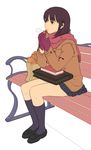  bad_id bad_pixiv_id book brown_eyes brown_hair coat flat_color food gloves highres original scarf solo taiyaki wagashi yasumori_zen 