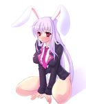  animal_ears bad_id bad_pixiv_id bottomless breasts bunny_ears highres large_breasts long_hair maryquant necktie purple_hair purple_neckwear red_eyes reisen_udongein_inaba solo touhou 