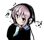  cardigan glasses grey_hair headphones kita_high_school_uniform lowres musical_note nagato_yuki purple_hair school_uniform serafuku short_hair solo surikogi suzumiya_haruhi_no_yuuutsu yellow_eyes 