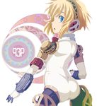  aegis_(persona) android ass back blonde_hair blue_eyes headphones highres looking_back persona persona_3 short_hair solo tabigarasu 