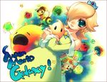  1boy 1girl aqua_eyes bare_shoulders bee bee_suit blonde_hair chiko_(mario) costume crown dress earrings hair_over_one_eye jewelry long_hair luma mario mario_(series) nintendo princess_rosalina rosalina rosalina_(mario) rosetta_(mario) space_craft star_bit super_mario super_mario_bros. super_mario_galaxy toad toad_(mario) 