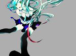  aqua_hair bad_id bad_pixiv_id detached_sleeves gou_(tomero) green_eyes hatsune_miku legs long_hair simple_background skirt solo tears thighhighs twintails very_long_hair vocaloid zettai_ryouiki 