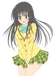  absurdres blush brown_eyes highres kotegawa_yui legs long_hair miniskirt school_uniform skirt to_love-ru toloveru vector vector_trace 