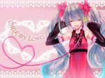  aqua_hair closed_eyes detached_sleeves dress eruria facing_viewer flower frilled_sleeves frills hair_flower hair_ornament hatsune_miku headphones heart heart_of_string long_hair sing_my_love_(vocaloid) smile solo twintails very_long_hair vocaloid 