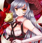  armpits bare_shoulders beatmania beatmania_iidx bemani breasts detached_sleeves hat large_breasts orange_eyes shimo_(depthbomb) silver_hair sirius_(beatmania) solo staff 