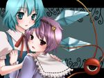  aqua_eyes aqua_hair bad_id bad_pixiv_id blue_eyes blue_hair blush cirno cuddling eyes hairband heart komeiji_satori multiple_girls older purple_hair red_eyes short_hair third_eye tottoto_tomekichi touhou wings 