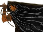  bandages berserk brown_hair cape dragonslayer_(sword) guts male_focus muscle solo sword taw weapon 