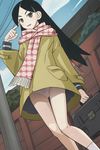  bag bangs black_hair cloud coat day grey_eyes haruyama_kazunori kitsu_chiri long_hair overcoat panties parted_bangs sayonara_zetsubou_sensei scarf school_bag sky solo underwear upskirt 