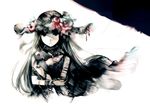  black_hair bracelet dress flower hat jewelry kei_(keigarou) long_hair original solo stuffed_animal stuffed_toy traditional_media watercolor_(medium) 