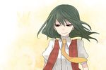  green_hair kazami_yuuka kintaro necktie plaid plaid_skirt red_eyes skirt smile solo touhou upper_body yellow_neckwear 