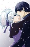  1girl black_hair couple darker_than_black hei hetero petals purple_eyes silver_hair tooya_(gin'iro_koubou) yin 