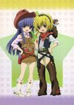  boots chaps chibi cowboy_boots cowboy_hat cowgirl furude_rika hat highres higurashi_no_naku_koro_ni houjou_satoko maebara_keiichi official_art spurs western 