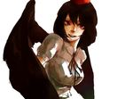  bad_id bad_pixiv_id black_hair black_wings hat looking_at_viewer open_mouth red_eyes ribbon shadlow shameimaru_aya short_hair smile solo tokin_hat touhou wings 