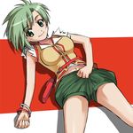  bracelet elnie_tachibana green_eyes green_hair haruyama_kazunori jewelry jinki lowres lying midriff navel short_hair solo 