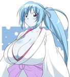  aoi_(gegege_no_kitarou) blue_hair blue_skin bow breasts cleavage gegege_no_kitarou hair_bow huge_breasts japanese_clothes kimono makarou ponytail purple_eyes solo yukata 