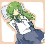  ane closed_eyes green_hair kochiya_sanae long_hair lying on_side pillow sleeping solo touhou 