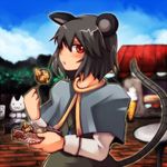  animal_ears crossover final_fantasy final_fantasy_vi food grey_hair jewelry maho_(boku_no_kao_wo_otabeyo) mouse_ears mouse_tail nazrin orthros pendant red_eyes short_hair solo tail takoyaki touhou 