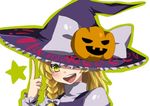  blonde_hair food_themed_hair_ornament hair_ornament halloween hat kirisame_marisa kuzumiya_yuyu open_mouth pumpkin_hair_ornament solo touhou 