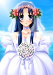  bad_id bad_pixiv_id blue_eyes blue_hair bouquet bridal_veil bride dress flower highres kawashima_ami long_hair solo toradora! veil wedding_dress yuunagi_kanade 