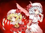  bad_id bad_pixiv_id bat_wings blonde_hair colored_eyelashes eyelashes finger_to_mouth flandre_scarlet hat highres mikage_kirino multiple_girls one_eye_closed one_side_up ponytail red_eyes remilia_scarlet saliva short_hair siblings silver_hair sisters tongue touhou wings 