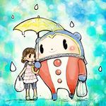  bad_id bad_pixiv_id bag brown_hair doraeshi doujima_nanako kuma_(persona_4) persona persona_4 rain shared_umbrella teardrop umbrella 