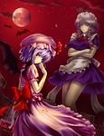  bat_wings blue_eyes braid hat izayoi_sakuya maid mocchi multiple_girls purple_hair red_eyes remilia_scarlet short_hair silver_hair touhou twin_braids wings 