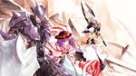  2girls armor blonde_hair capelet crossover dragoon dragoon_(final_fantasy) final_fantasy frills hat kirisame_marisa monster_hunter multiple_girls nagae_iku orange_eyes purple_hair red_eyes ryu-san shawl sumi_keiichi sword touhou weapon 